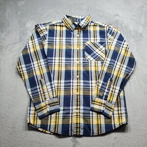 Urban Pipeline Button Down Plaid Shirt 1 Pocket Blue Yellow White Men Sz XL